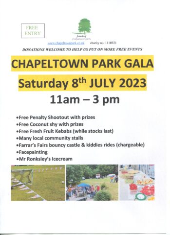Chapeltown Park Gala taking place 11am until 3pm on Saturday 8th July 