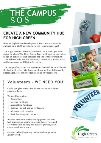 High Green Development Trust asking for volunteers to help work on their new hub 