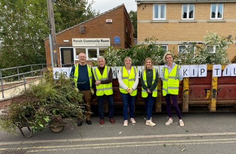 Pictured at the Thorncliffe skip day in October are Parish Clerk Andrew Towlerton, Cllr Michael Morrisey, Chairman Susan Davidson, Admin assistant Natalie Richardson & Community Co-ordinator Emma Collins 
