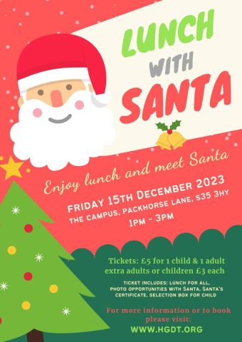 Lunch with Santa at the Campus, High Green Development Trust on Friday 15th December for ages 0-5.