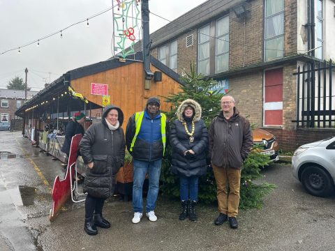 Councillor Susan Davidson, Chairman of the Parish Council, together with the Clerk, Andrew Towlerton, and representatives from Chap community market at a recent visit to Chapeltown Christmas Market