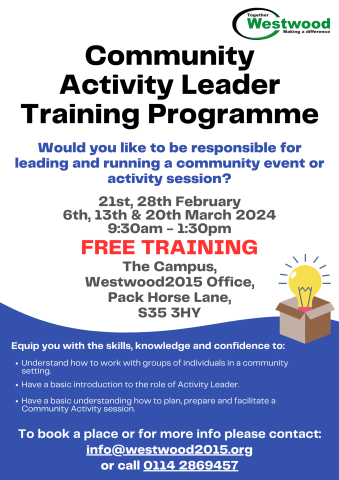 Community Activity Leader Training programme poster from Westwood 
