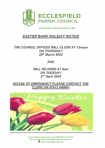 Ecclesfield Parish Council poster with opening times 
